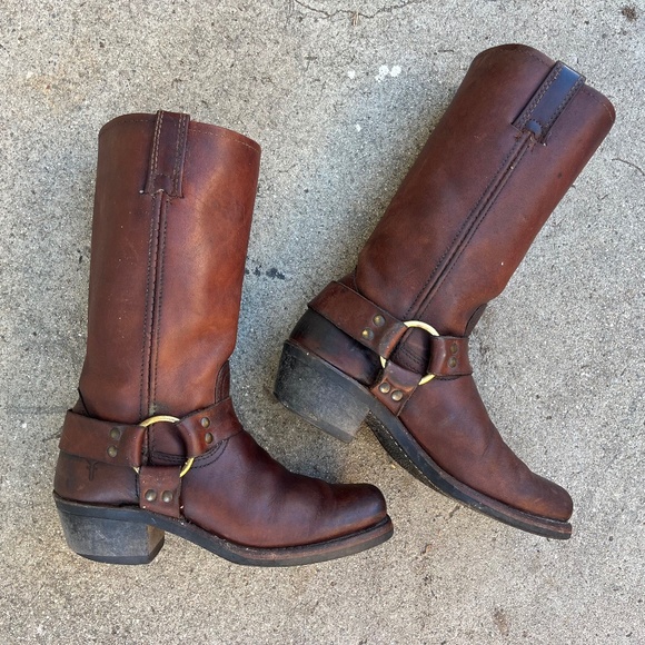 Frye 12r harness boots 6.5 6 1/2 made in usa 150 year brown boho bikercore viral - Picture 2 of 14